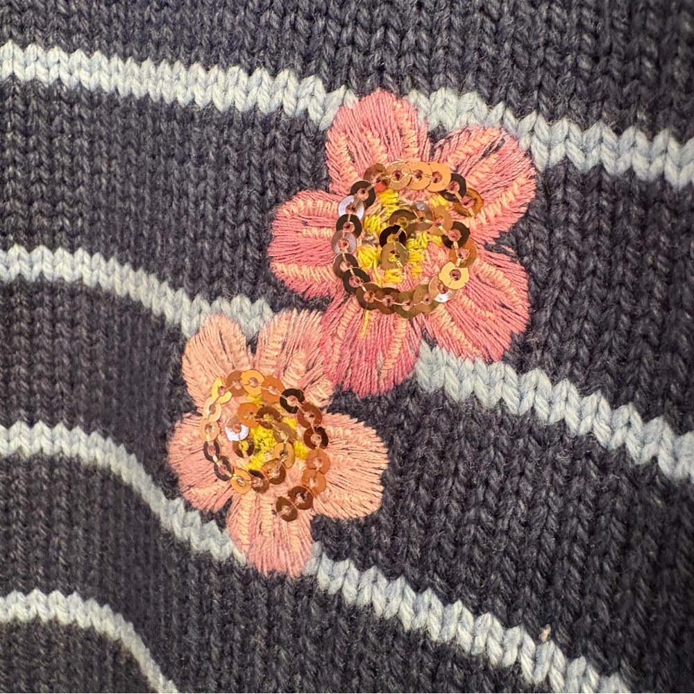 Joseph A. Striped Embroidered Crewneck Sweater Women XXL Navy Blue Floral Cotton - Picture 4 of 5